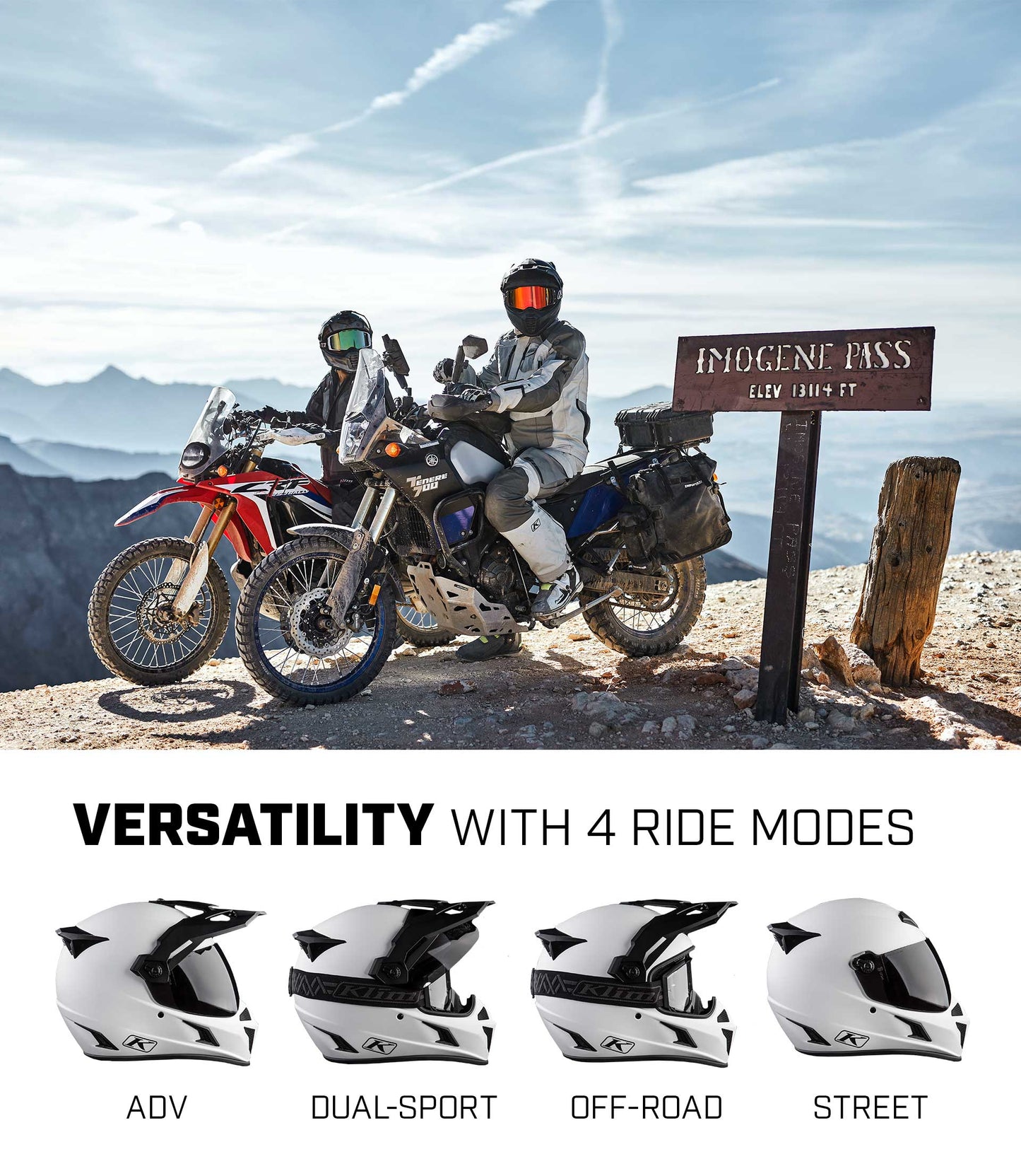 Klim Krios Karbon Adventure Gloss White Helmet different riding mode