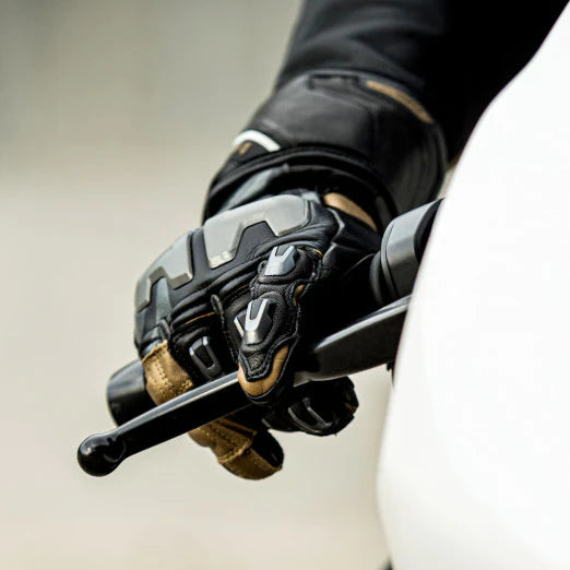 Macna Powertrack Black/ Gold Glove for motorcycle track photo when in use