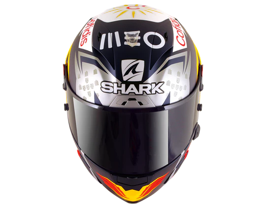 Shark Race-R Pro GP Carbon Oliveira Signature Blue Silver White motorcycle top view