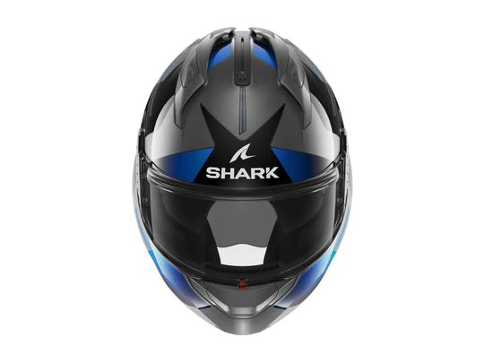 Shark Spartan RS Carbon Shawn Matt Black Grey Blue Helmet top view