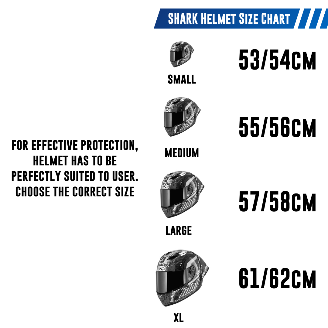 Shark EVO GT Blank Matt Black Modular Helmet size chart