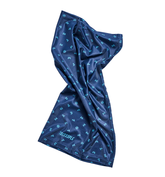 Premium Lycra Headbuff Skull & Bikes Cyan Blue