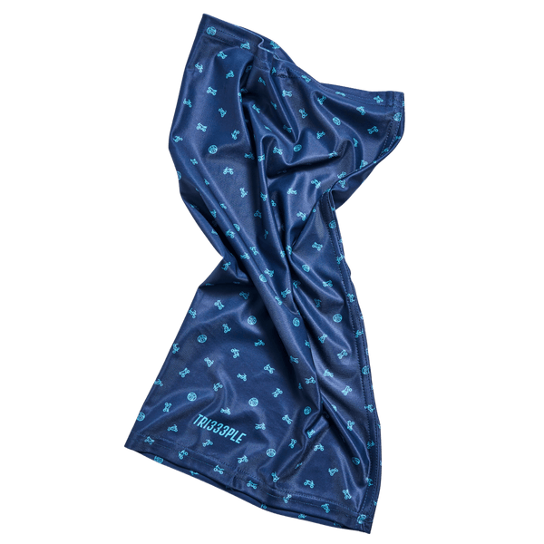 Premium Lycra Headbuff Skull & Bikes Cyan Blue