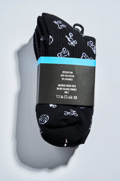 Skulls and Bikes Socks Black (3 Pairs)