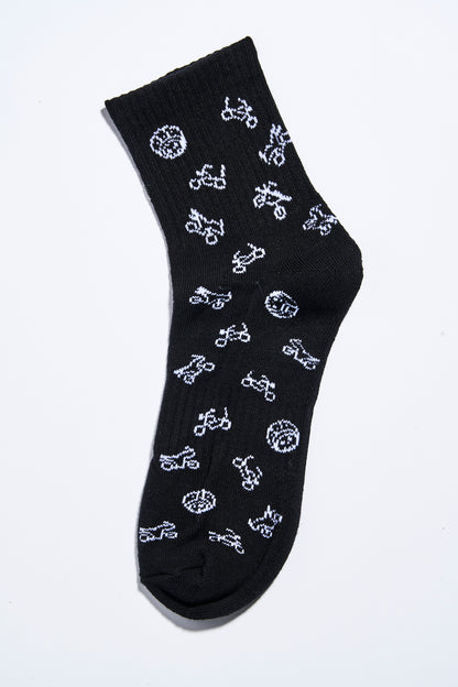Skulls and Bikes Socks Black (3 Pairs)