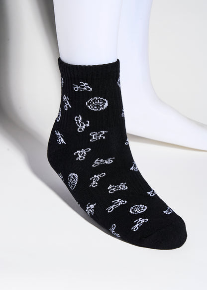 Skulls and Bikes Socks Black (3 Pairs)