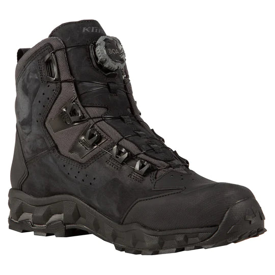 Klim Outlander GTX Stealth Black Boot for motorcycle riding front view