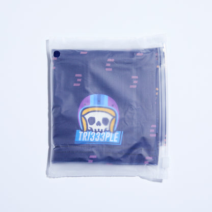 tri333ple lycra headbuff for motorcycle skully in packaging