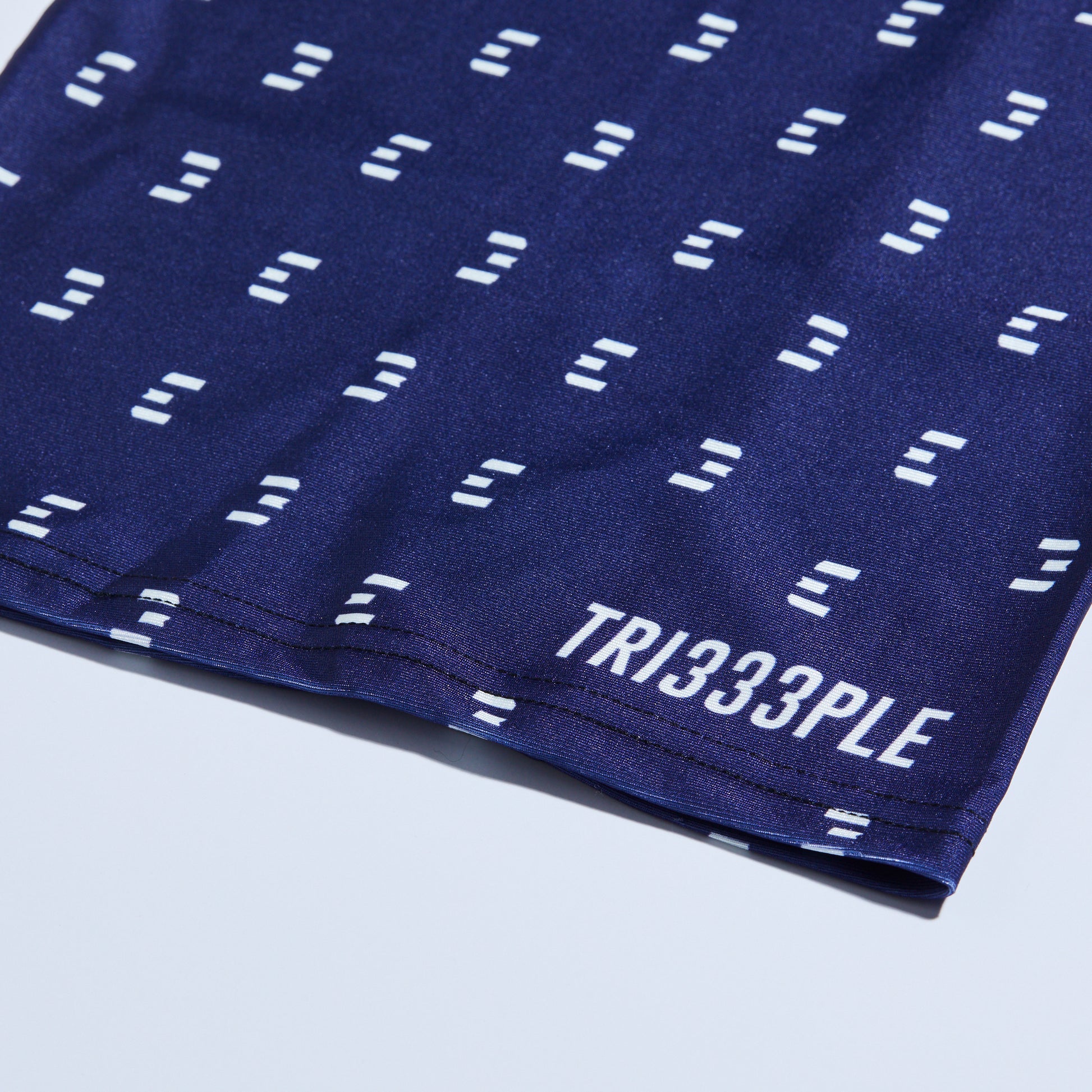 tri333ple lycra headbuff for motorcycle midnight blu close up