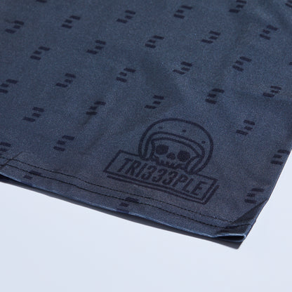 tri333ple lycra headbuff for motorcycle skully blacked out close up