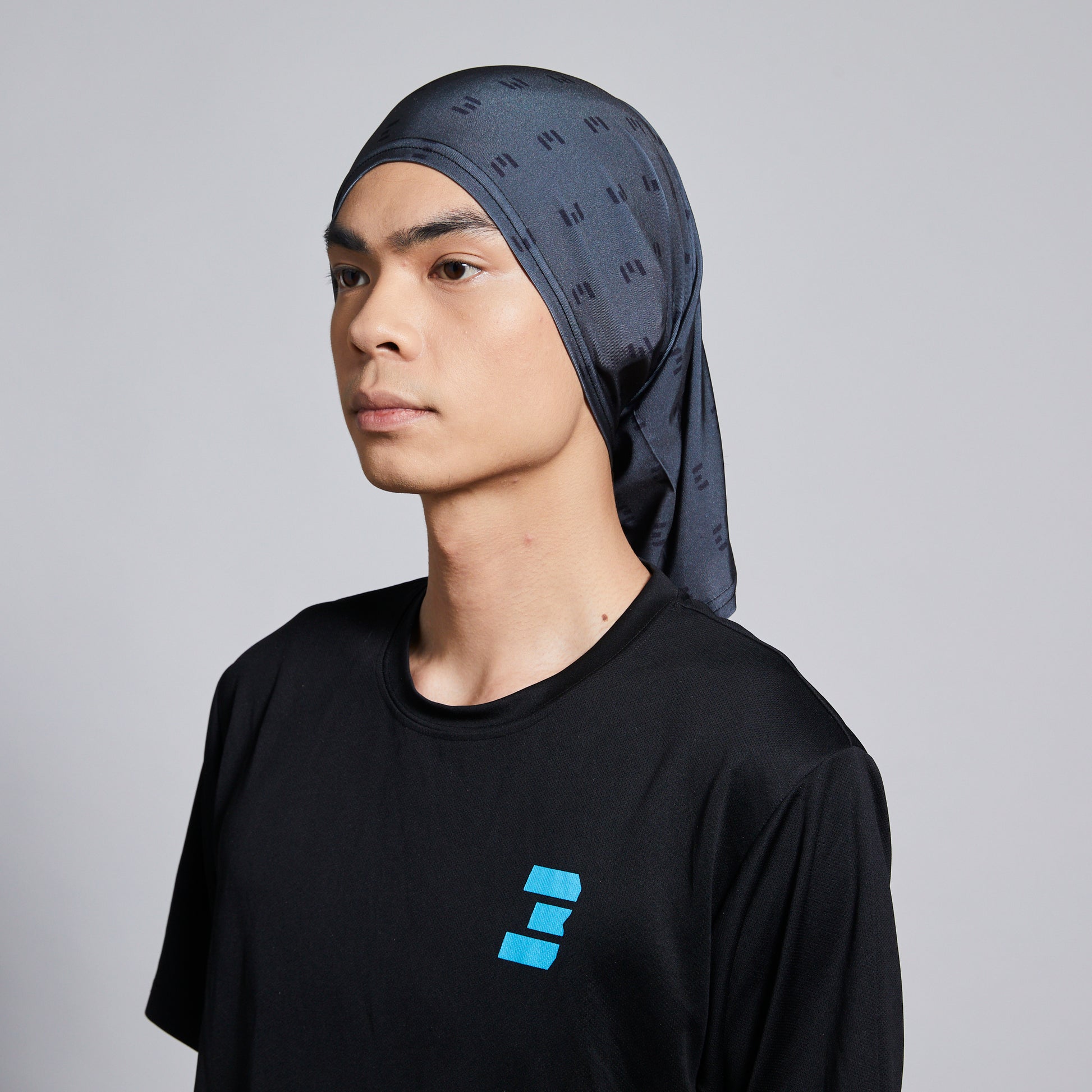 tri333ple lycra headbuff for motorcycle skully blacked out front shot