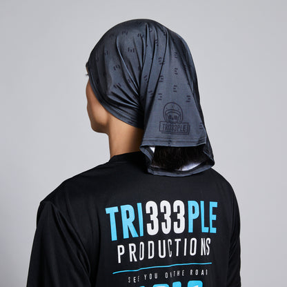 tri333ple lycra headbuff for motorcycle skully blacked out rear shot