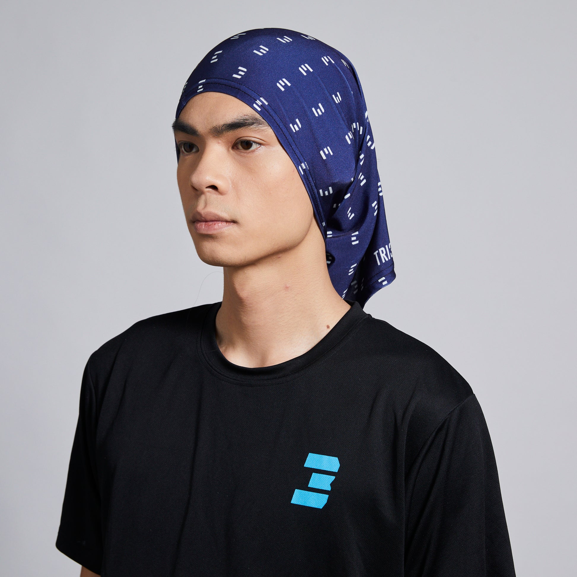 tri333ple lycra headbuff for motorcycle midnight blu front shot