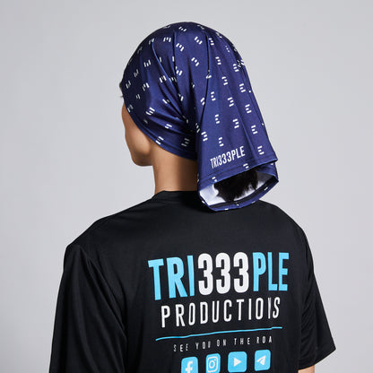 tri333ple lycra headbuff for motorcycle midnight blu rear shot