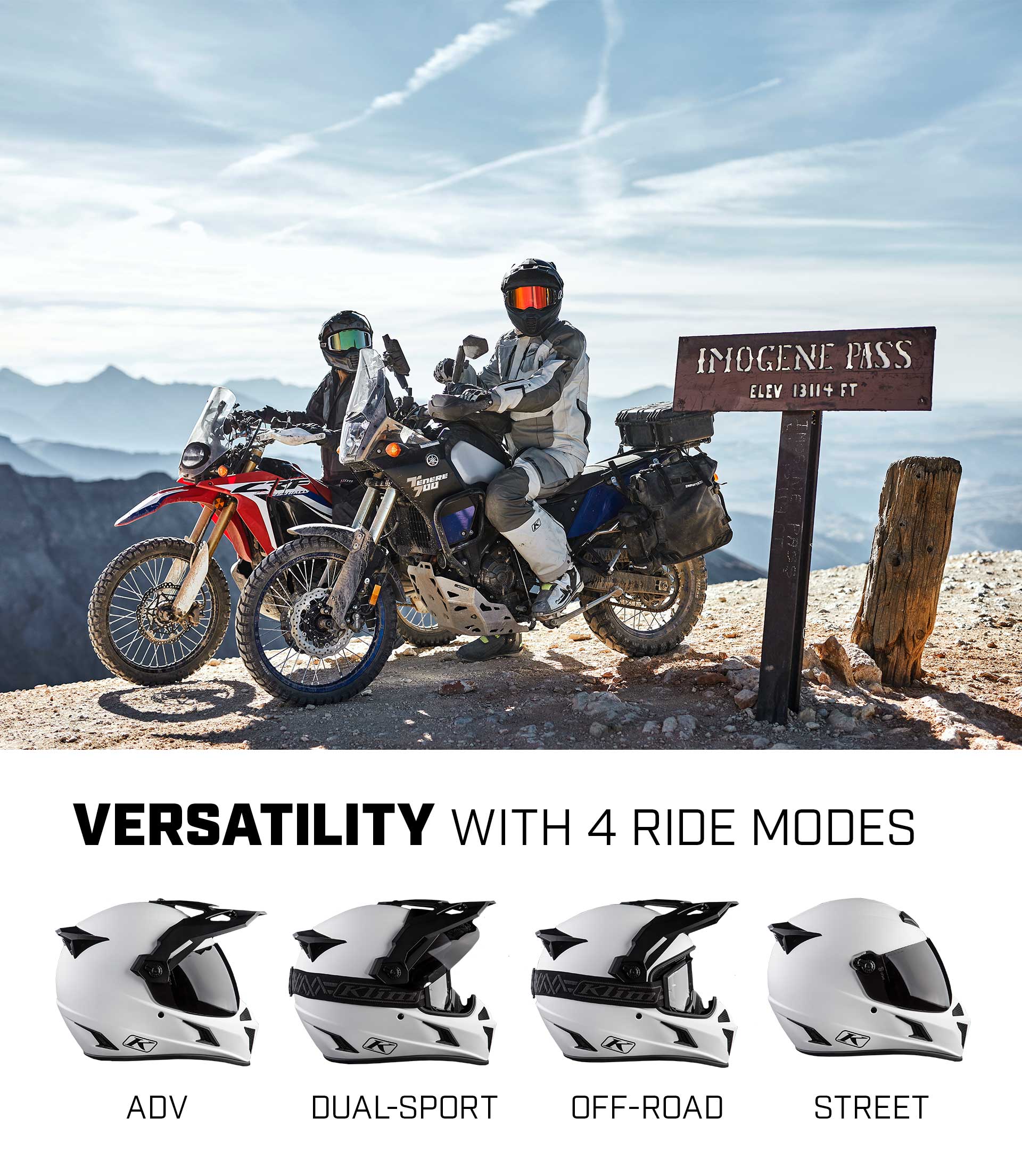 Klim Krios Karbon Adventure Gloss White Helmet different riding mode