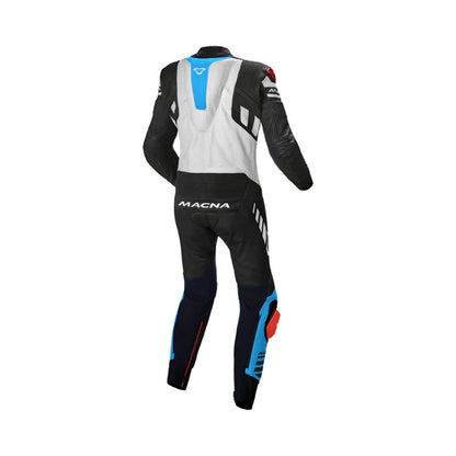 Macna Tracktix Black/White/Blue One Piece Motorcycle Track Suit rear view