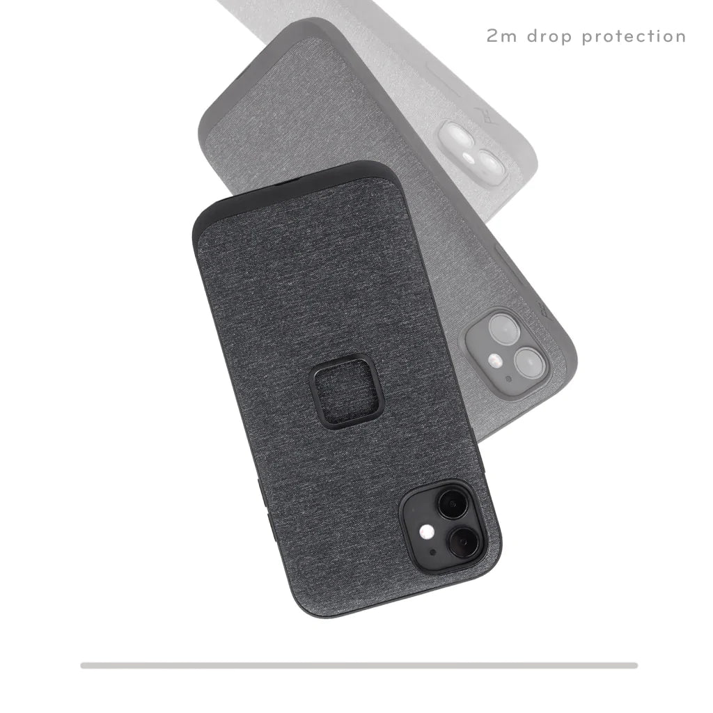 Peak Design Phone Case for iPhone 14/13 Fabric for motorcycles showing durability