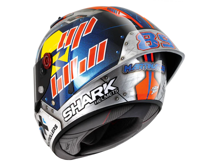 Shark Race-R Pro GP Carbon Martinator Signature Blue Chrom Orange Motorcycle Rear view