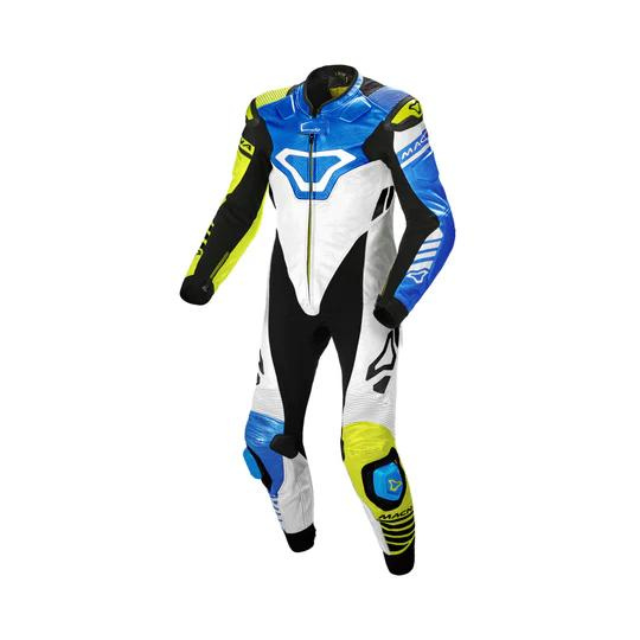 Macna Tracktix White/Fluo Yellow/Blue One Piece Motorcycle Track Suit