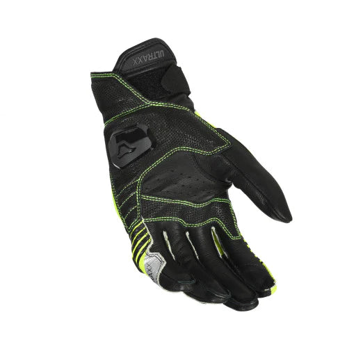 Macna Ultraxx Black Fluo Yellow Motorcycle Glove rear view